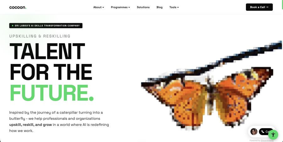 The Cocoon website, the skills-training company Ammar Ahamed founded