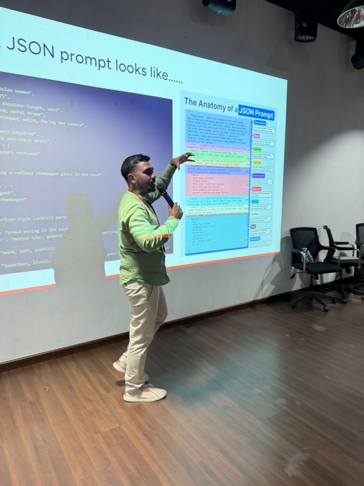 The anatomy of a JSON prompt, taught during Cocoon's AI for Creatives training at Derana, co-facilitated by Ammar Ahamed