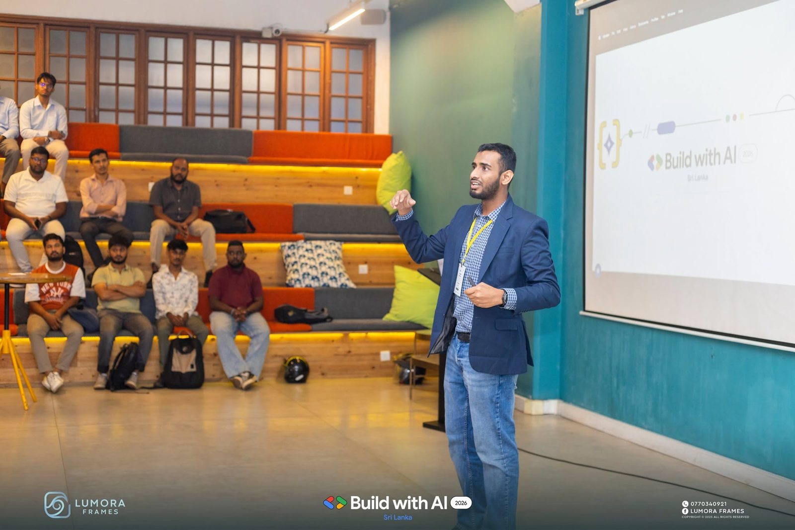 Ammar Ahamed delivering the AI for Industries talk at Google Build with AI 2026 in Colombo