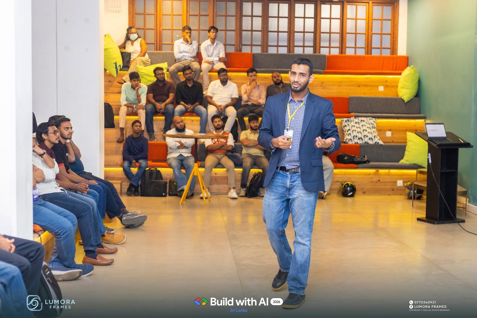 The room at Hatch Works Colombo during Ammar Ahamed's session at Google Build with AI 2026