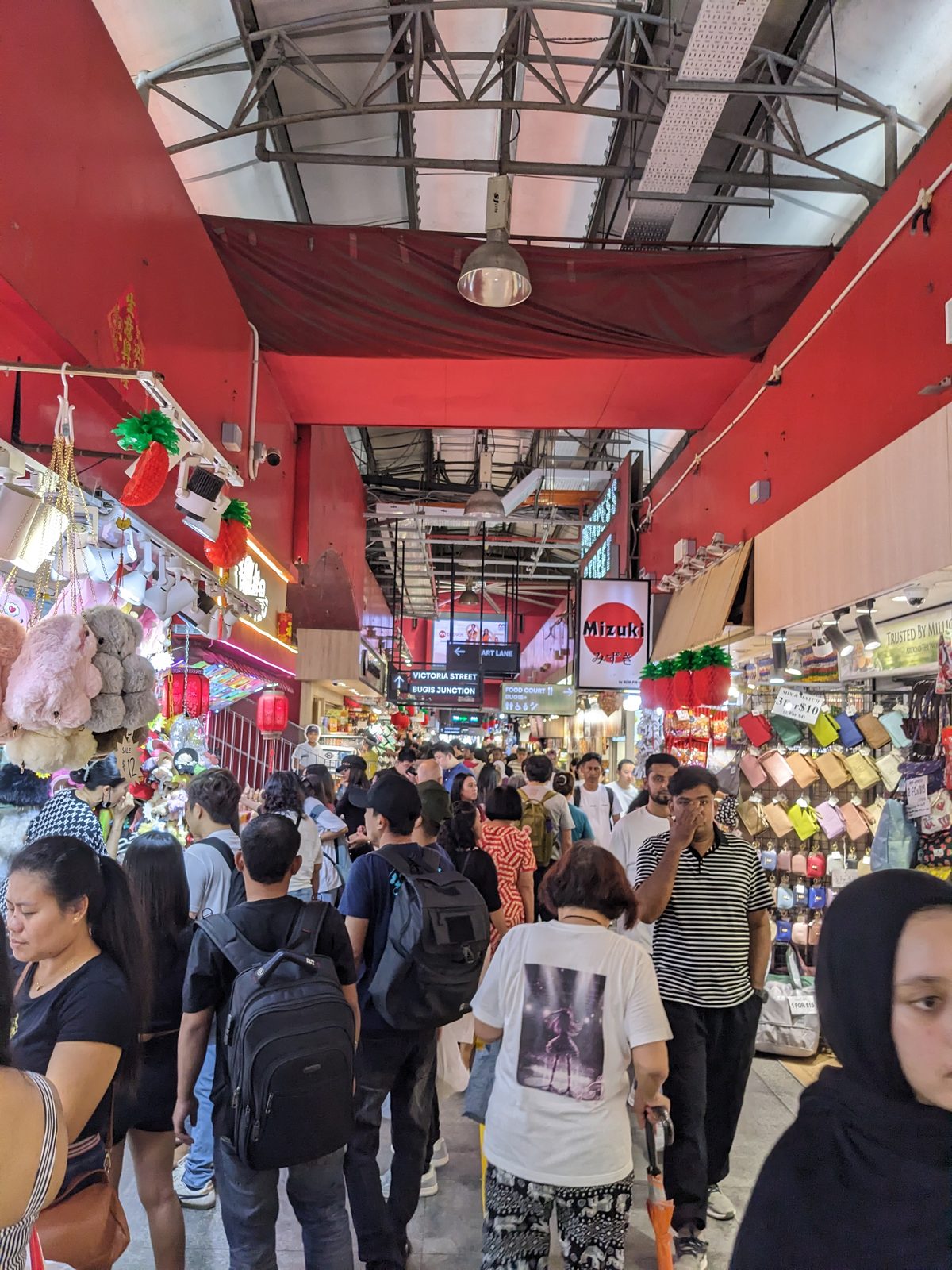 The crowded Bugis Street market in Singapore, on Ammar Ahamed's April 2026 trip